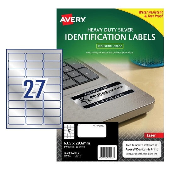 Avery Label Laser L6011 H/DUTY Silver 27UP PKT20