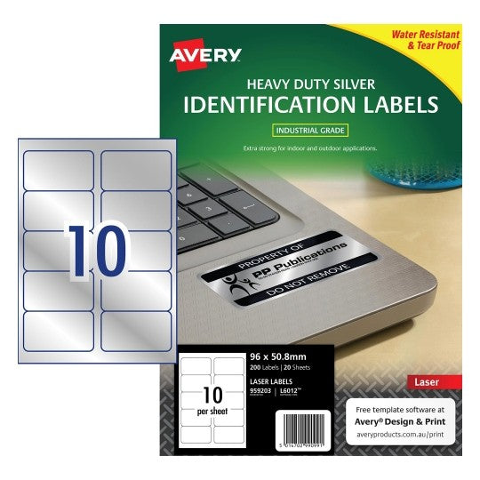 Avery Label Laser L6012 Silver H/DUTY 96x50.8mm 10UP PK20 (Each)