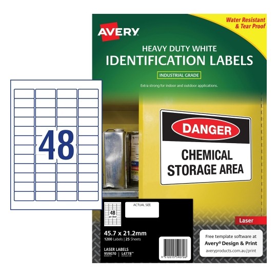 Avery Label Laser L4778 H/DUTY 48UP 45.7x21.2mm PK25 (Each)