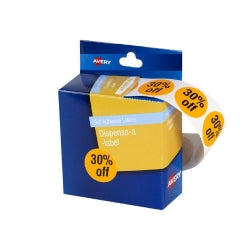Avery Label Disp 24mm PRE-PRINTED Circle 30% Off Orange PK500 (Each)