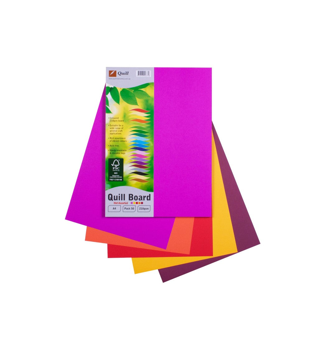 Quill Cardboard A4 210GSM Hot Assorted PK50 (Each)