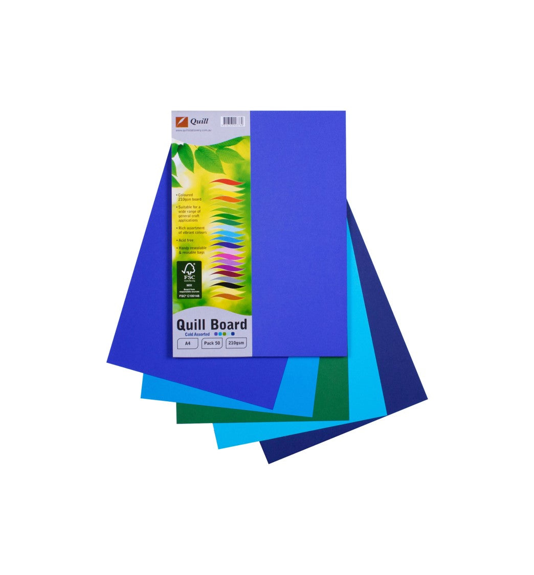 Quill Cardboard A4 210GSM Cold Assorted PK50 (Each)