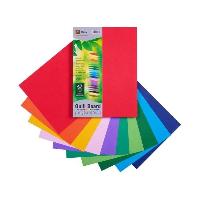 Quill Cardboard A4 210GSM Assorted PK100 (Each)