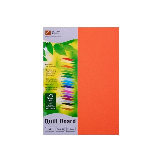 Quill Cardboard A4 210GSM Orange PK50 (Each)