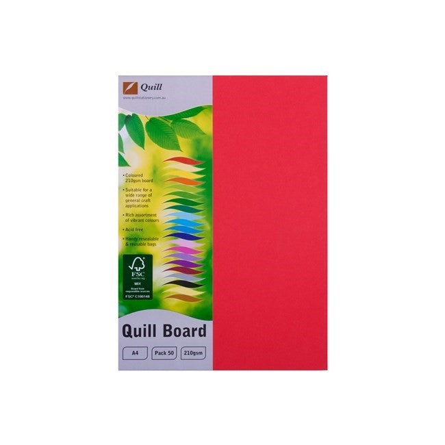 Quill Cardboard A4 210GSM Red PK50 (Each)