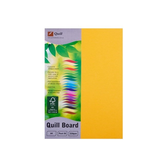 Quill Cardboard A4 210GSM Sunshine PK50 (Each)