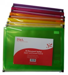 Staedtler Document Wallet A4 PP W/ZIP Gusset Assorted PK10 (Pack 10)