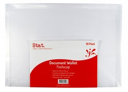 Staedtler Document Wallet Foolscap PP W/GUSSET Clear PK10 (Pack 10)