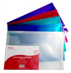 Staedtler Document Wallet Foolscap PP W/GUSSET Assorted PK10 (Pack 10)