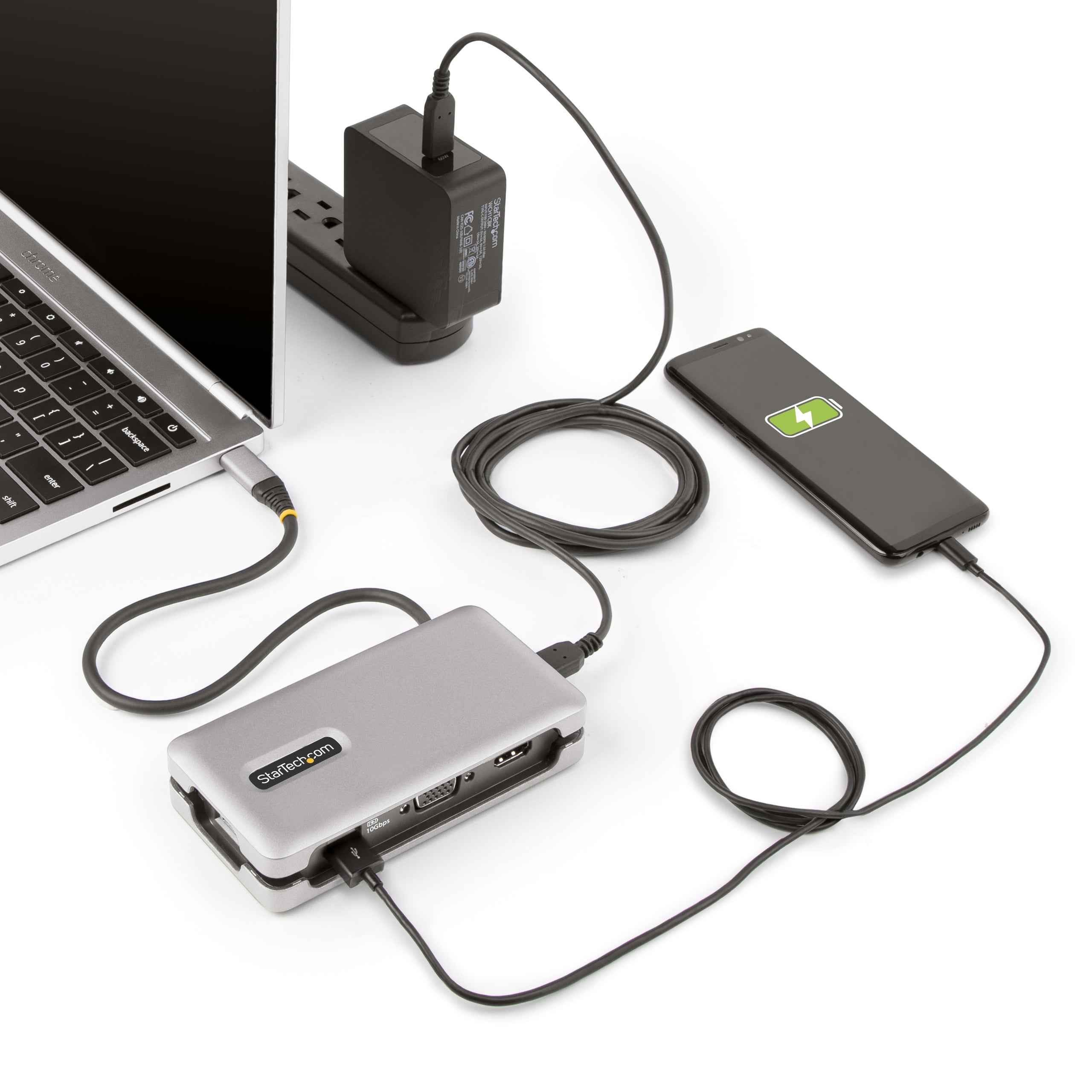 StarTech.com USB-C Multiport Adapter - HDMI/VGA - 4K 60Hz - 3-Port USB Hub - 100W Power Delivery Pass-Through - GbE - Travel Mini Docking Station w/ Charging - 1ft/30cm Wrap-Around Cable