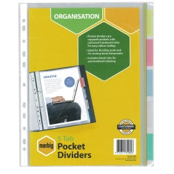Marbig Indices & Dividers A4 5 Tab PP Clear Pockets (Each)