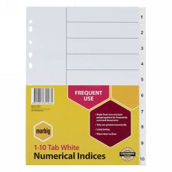 Marbig Dividers A4 PP 1-10 Tab White (Each)