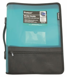 Protext Binder Buddy A4 2 Ring 25mm With ZIPPER,HANDLE,P/CASE,POCKETS Aqua (Each)