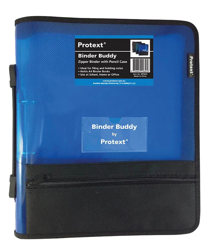 Protext Binder Buddy A4 2 Ring 25mm With ZIPPER,HANDLE,P/CASE,POCKETS Blue (Each)