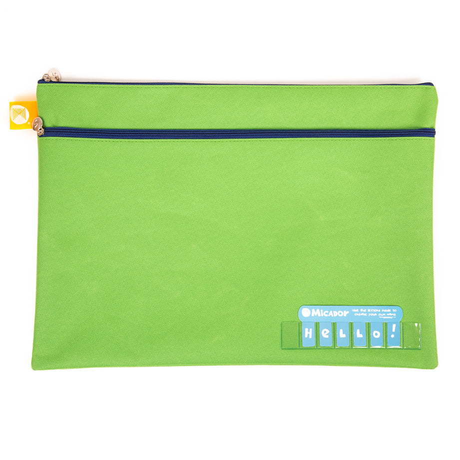 Micador Pencil Case 375x264mm Name Twin Zip Green (Each)