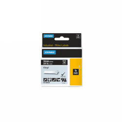 Dymo Label Tape 19mmx5.5M Rhino Vinyl White On Black (Each)