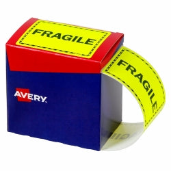 Avery Labels 75x99.6mm Fragile Fluoro Yellow 750/ROLL (Each)