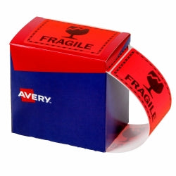 Avery Labels 75x99.6mm Fragile Fluoro Red 750/ROLL (Each)