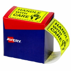 Avery Labels 75x99.6mm Handle With Care Fluoro Yellow 750/ROLL (Each)