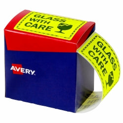 Avery Labels 75x99.6mm Glass With Care Fluoro Yellow 750/ROLL (Each)