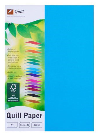 Quill Copy Paper A4 80GSM Marine Blue PK100 (Each)