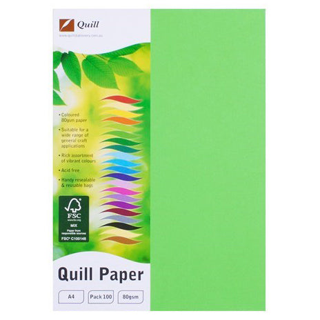 Quill Copy Paper A4 80GSM Lime PK100 (Each)