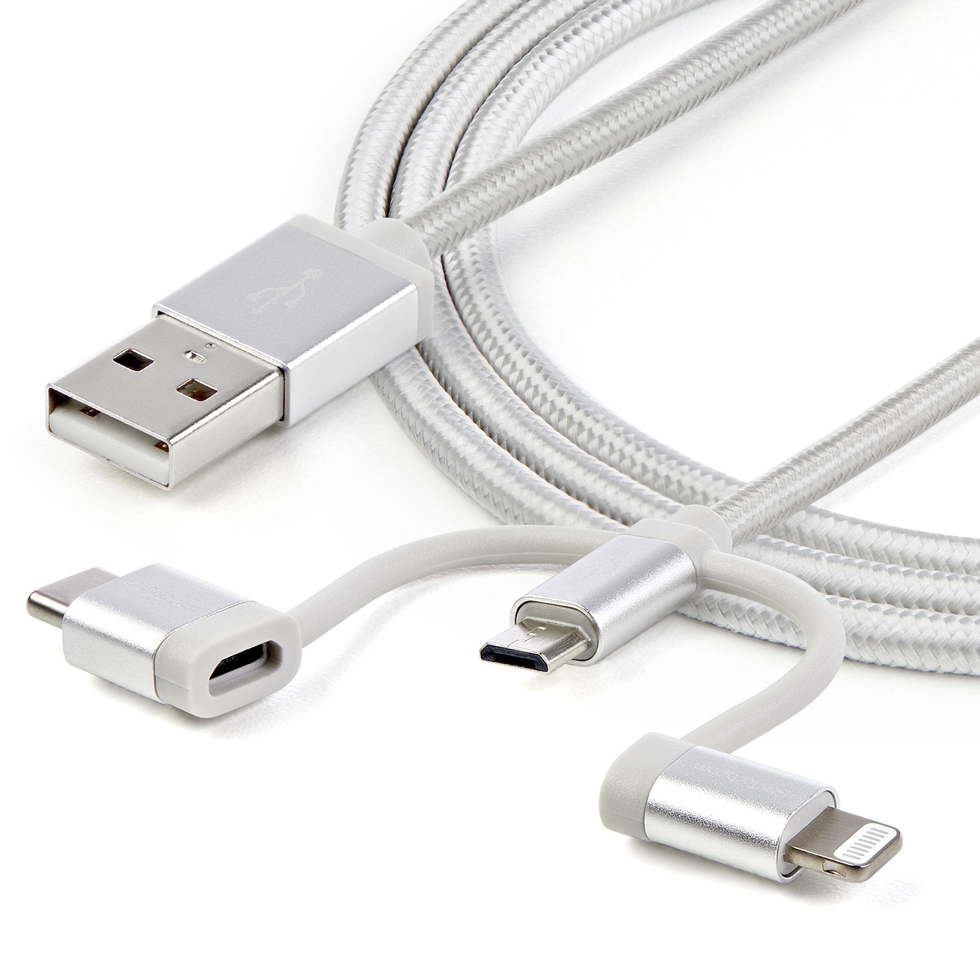 StarTech.com 1 m (3 ft.) USB Multi Charging Cable - USB to Micro-USB or USB-C or Lightning for iPhone / iPad / iPod / Android - Apple MFi Certified - 3 in 1 USB Charger - Braided