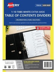 Avery Dividers Extra Wide PP L7411-10 1-10 Index White (Each)
