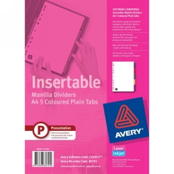 Avery Dividers A4 Manilla 5 Insertable Coloured Tabs (Each)