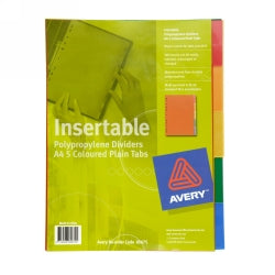 Avery Divider PP A4 5 Tab Colour Insert 85675 (Each)