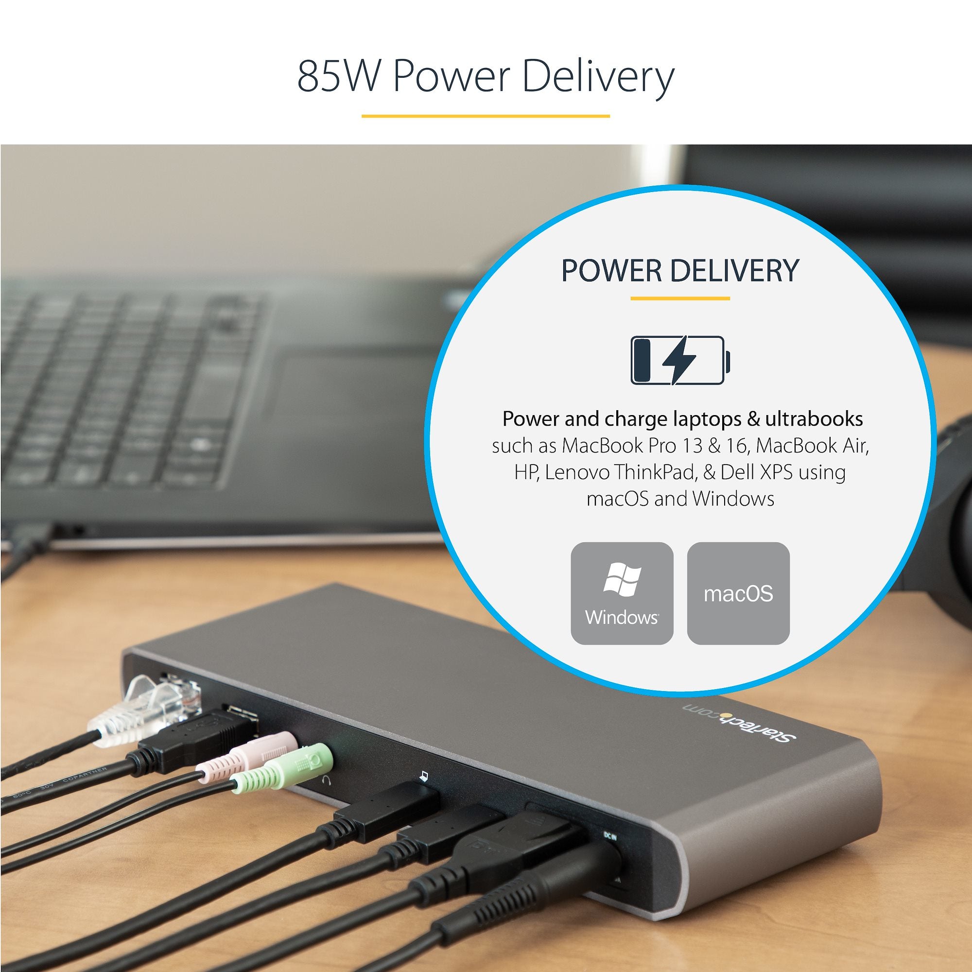 StarTech.com Thunderbolt 3 Dock, Dual Monitor 4K 60Hz TB3 Laptop Docking Station, DisplayPort, 85W PD, 3x USB, GbE - REPLACED BY TB3CDK2DH