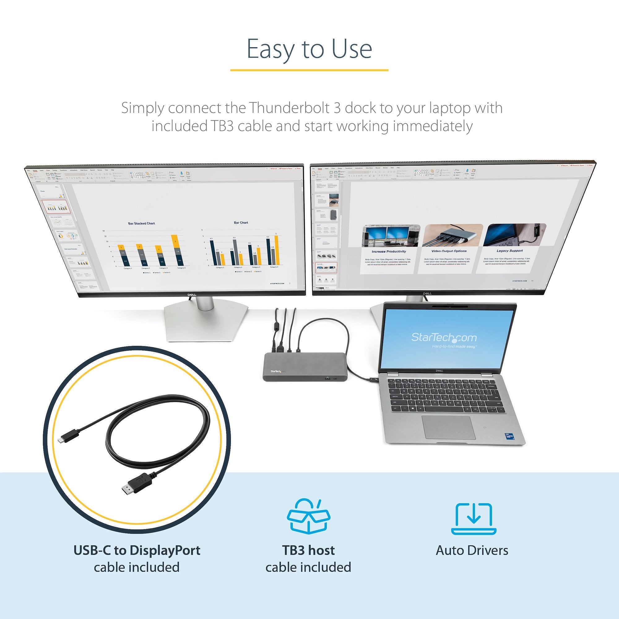 StarTech.com Thunderbolt 3 Dock, Dual Monitor 4K 60Hz TB3 Laptop Docking Station, DisplayPort, 85W PD, 3x USB, GbE - REPLACED BY TB3CDK2DH