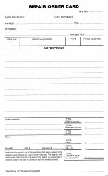 Zions Repair Order Cards Roc PK250 (Each)