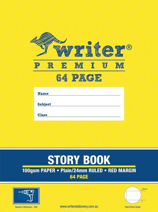 Writer Story Book Premium 1/2 Plain 1/2 24mm Solid Ruled +margin 64-page Drill (Pack 10)