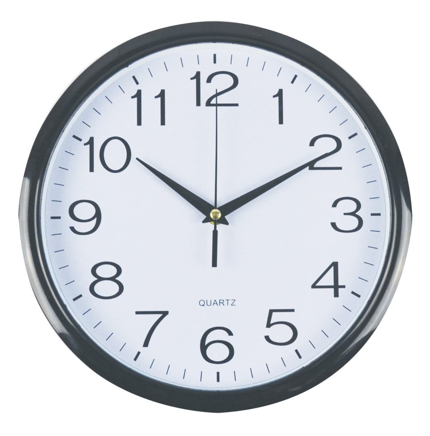 Italplast Clock 30CM Wall Plastic White FACE/Black Trim (Each)