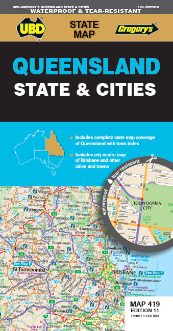 Staedtler Map UBD/GRE 920x690mm Queensland State & Cities 419 11TH Ed Waterproof (Each)