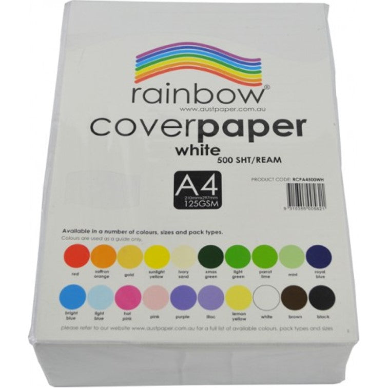 Cover Paper Rainbow A4 125GSM White Ream (Each)