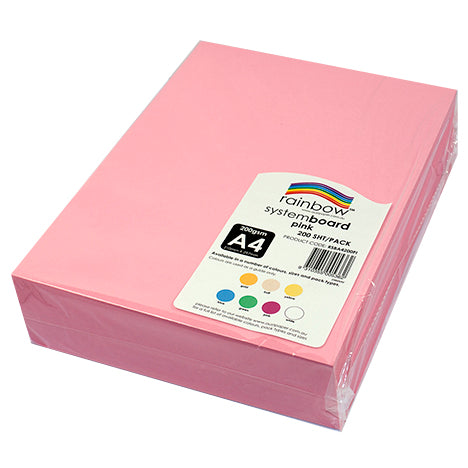 System Board Rainbow A4 200GSM Pink PK200 (Each)