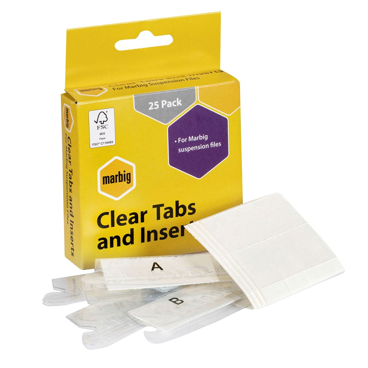 Marbig Suspension File Tabs & Inserts Clear Bx25 (Box )