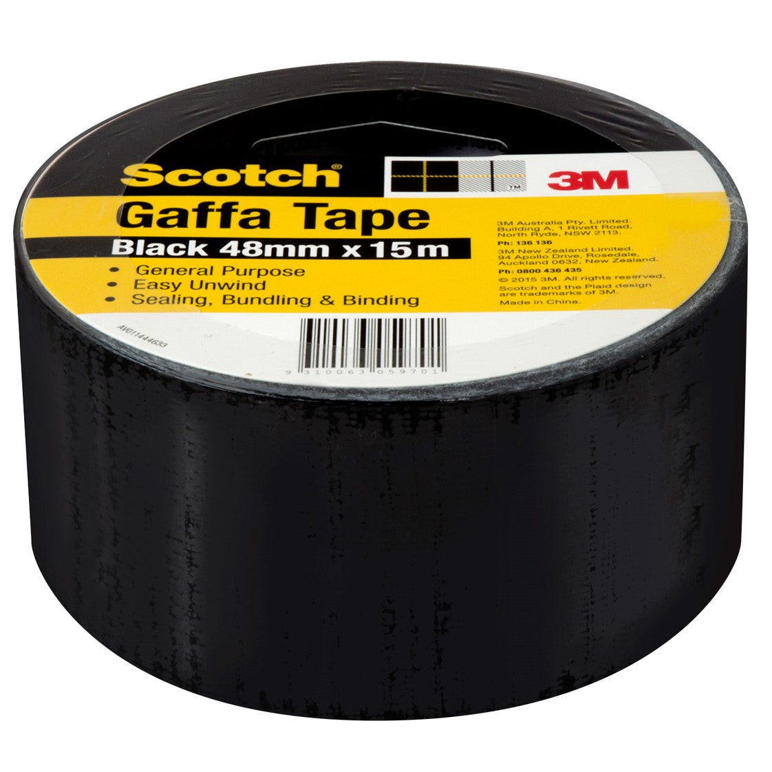 3M Scotch Tape 48mmx15M Utility Gaffa Black (Each)