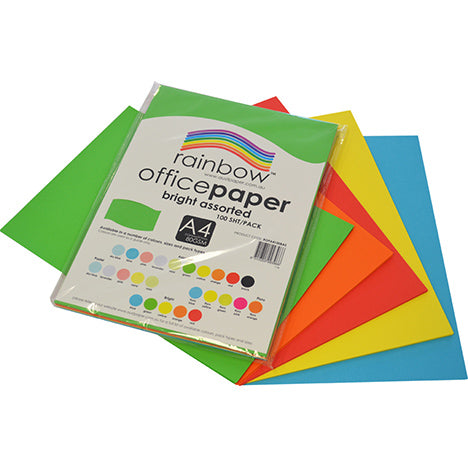 Copy Paper Rainbow A4 80GSM Bright Assorted PK100 (Each)