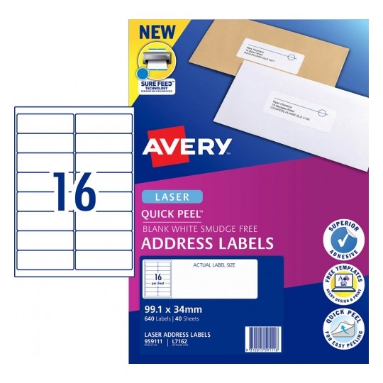 Avery Label Laser L7162 Address 16UP White PK40 (Each)