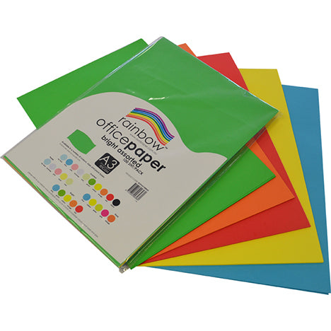 Copy Paper Rainbow A3 80GSM Bright Assorted PK100 (Each)