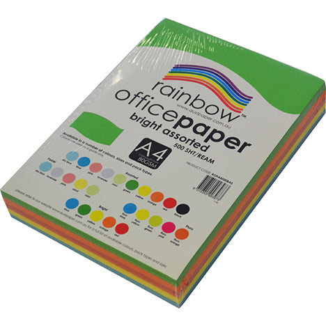 Copy Paper Rainbow A4 80GSM Assorted PK500 (Each)