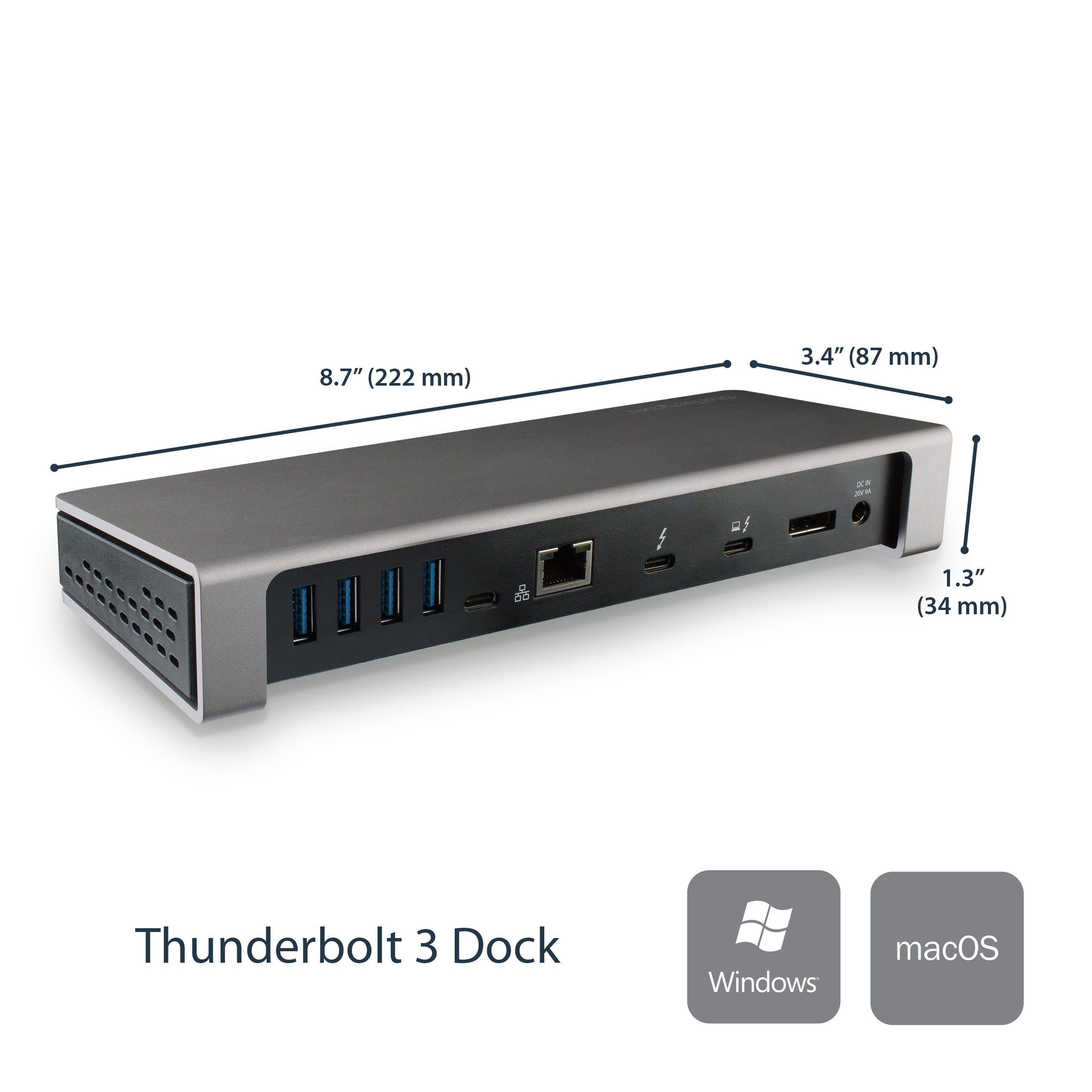 StarTech.com Thunderbolt 3 Dock - Dual Monitor 4K 60Hz TB3 Laptop Docking Station with DisplayPort - 85W Power Delivery Charging - 6-Port USB 3.0 Hub, SD 4.0, GbE, Audio - Windows & Mac