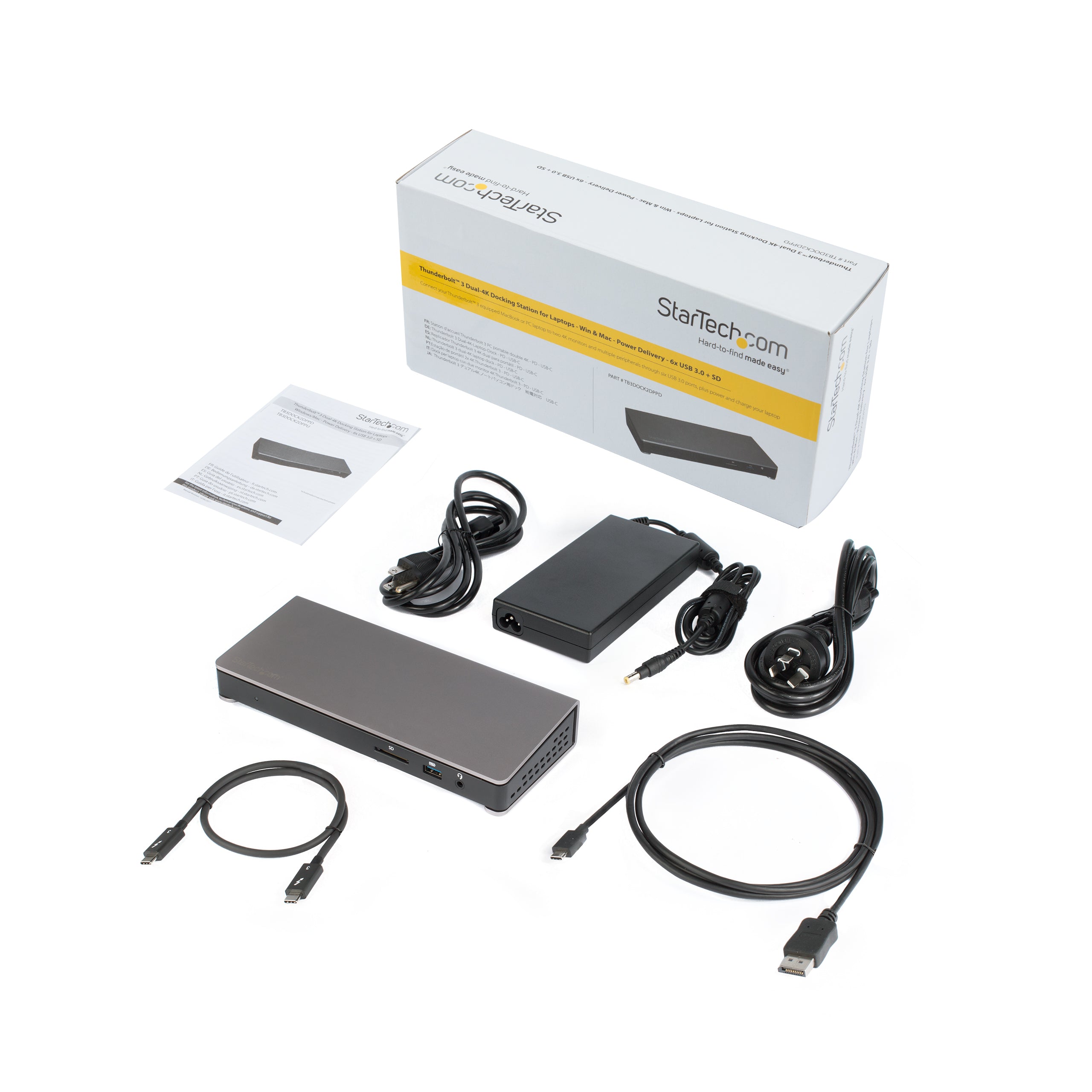 StarTech.com Thunderbolt 3 Dock - Dual Monitor 4K 60Hz TB3 Laptop Docking Station with DisplayPort - 85W Power Delivery Charging - 6-Port USB 3.0 Hub, SD 4.0, GbE, Audio - Windows & Mac