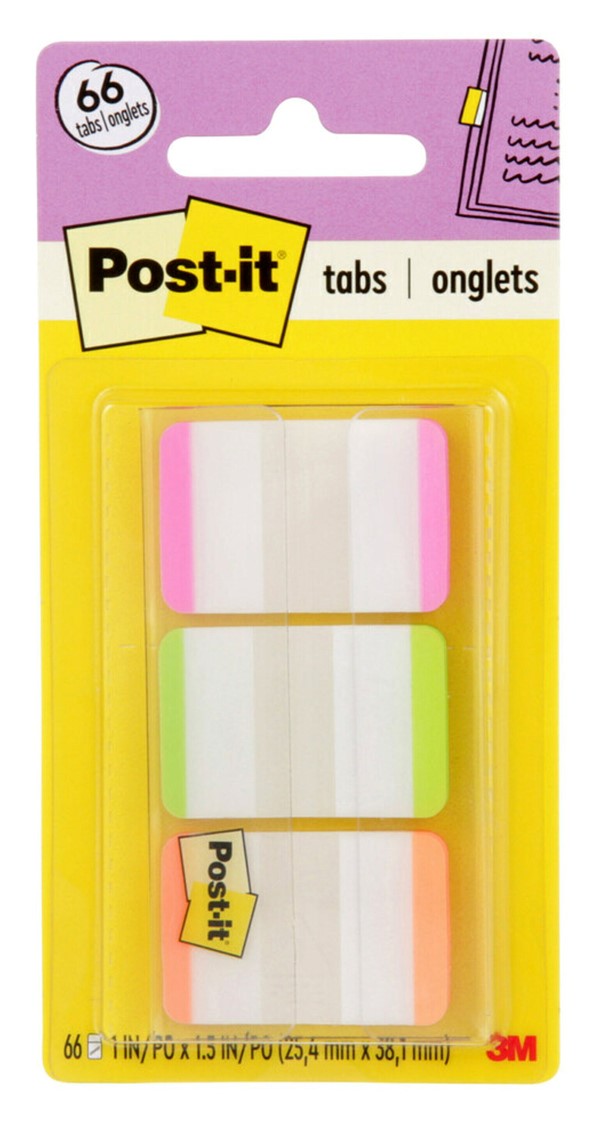 3M Filing Tabs Durable 686L--pageO Pink/Green/Orange (Each)