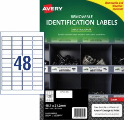 Avery Label Laser L4778REV H/DUTY 45.7x21.2mm Removable 48UP PK20 (Each)