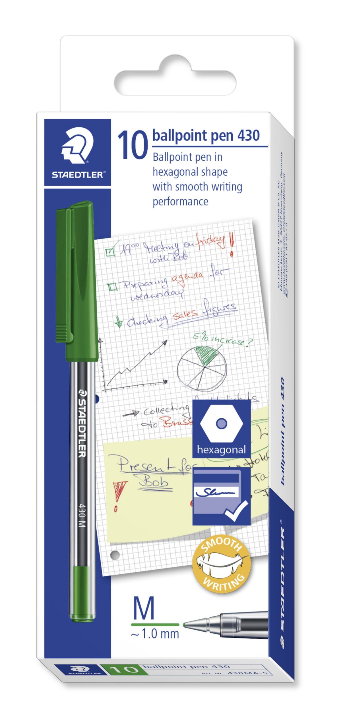 Staedtler Pen Ballpoint Stick 430 Med Green (Box 10)