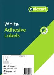 Labels Celcast 24UP 64x33.8mm LASER/INKJET White PK100 (Each)